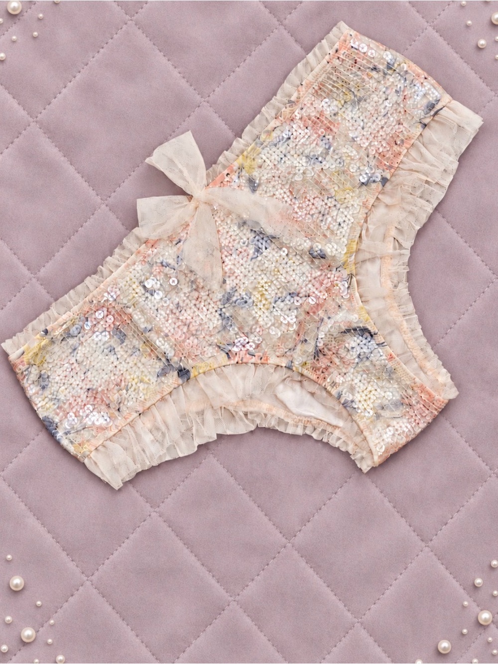 Victoria's Secret Sexy Hiphugger Sequin & Tulle Floral Panties Large NWT